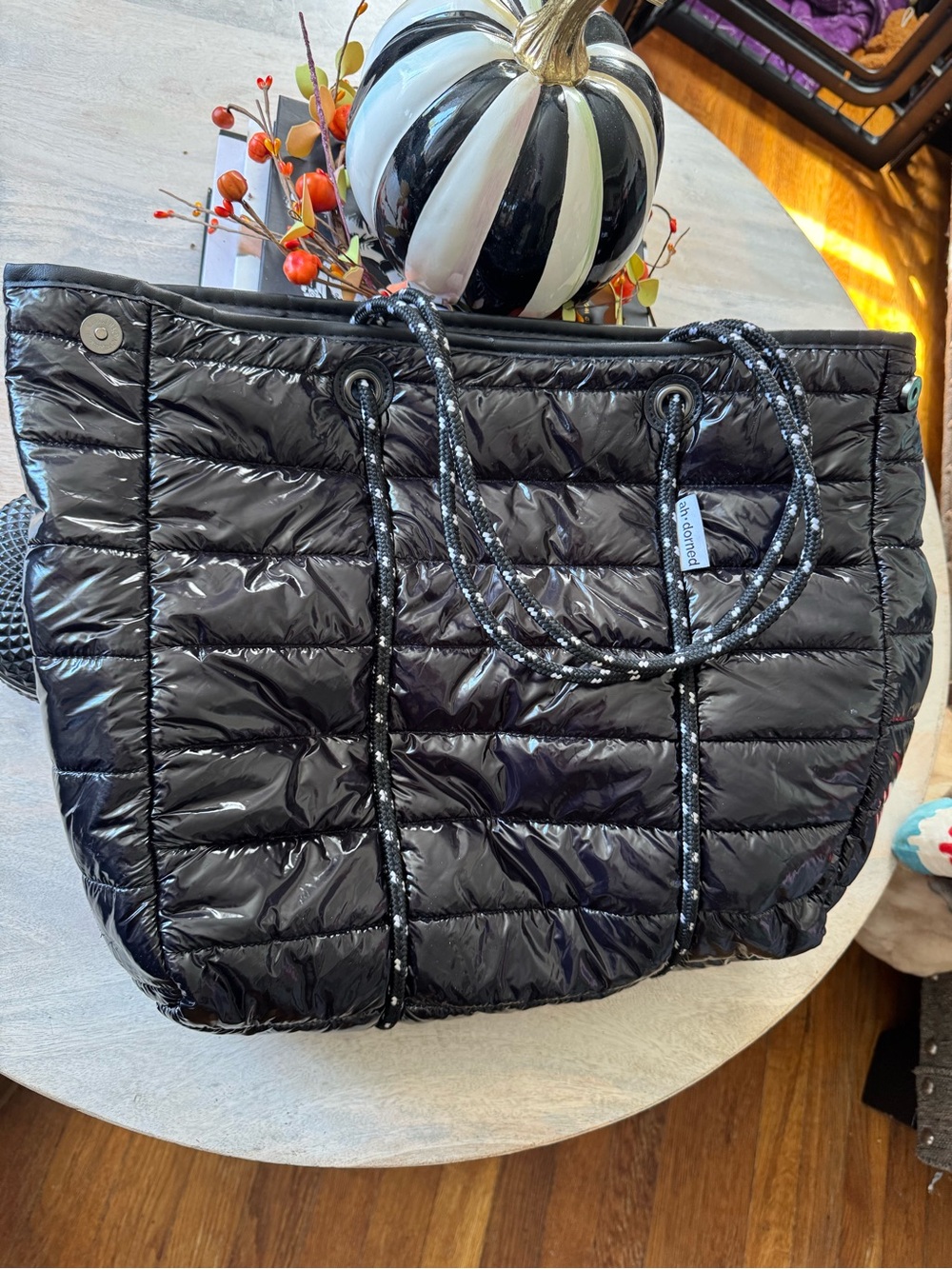 MZ Wallace Black Quilted Puffer Tote with Rope Handles